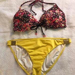 Floral Tie Bathing Suit w/ Yellow Bottoms